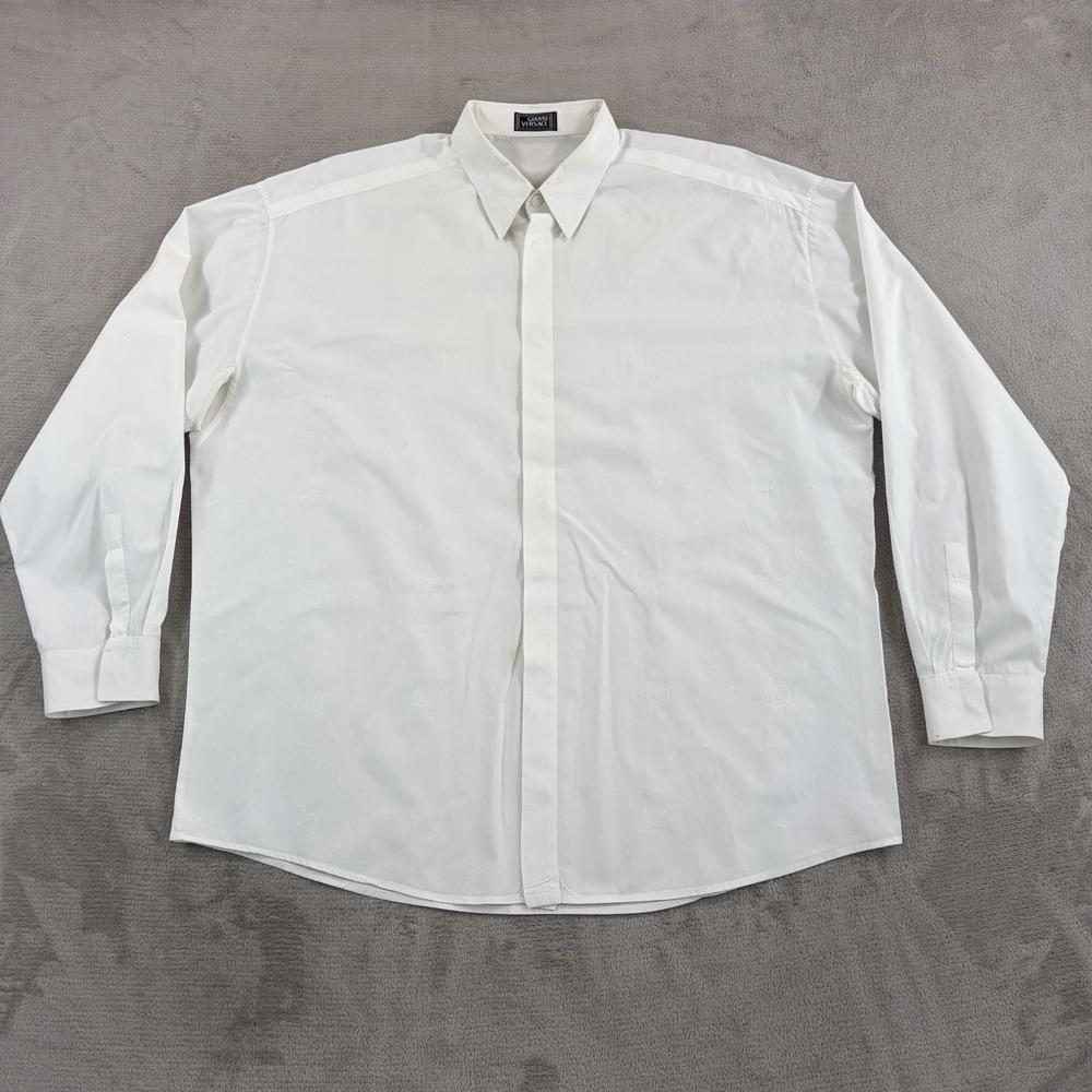 Vintage Gianni Versace 90s 80s‎ Jacquard Medusa Logo Shirt in White Men 56 Italy